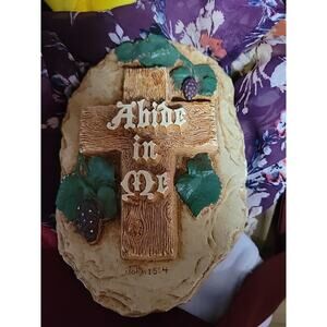 Abide In Me Hanging Wall Decor Art Sign 3d 30s 40s Chalkware